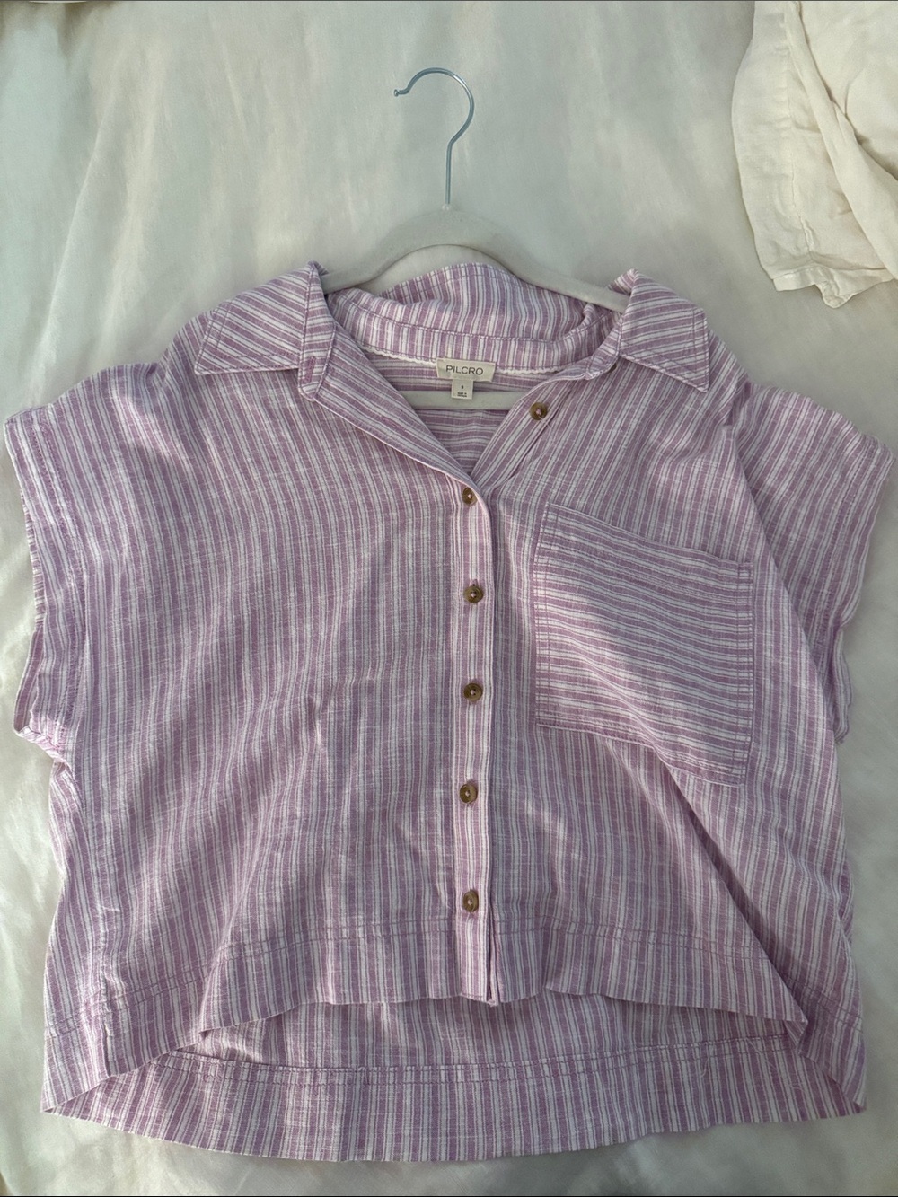 Anthropology Lavender and White Striped Button-Front Top